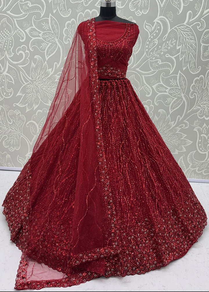 Buy Now Red Premium Heavy Embroidered Bridal Lehanga Choli Online in US, UK, Canada, France, Italy, Germany, Sweden, Austria, UAE &amp; Worldwide at Empress.
