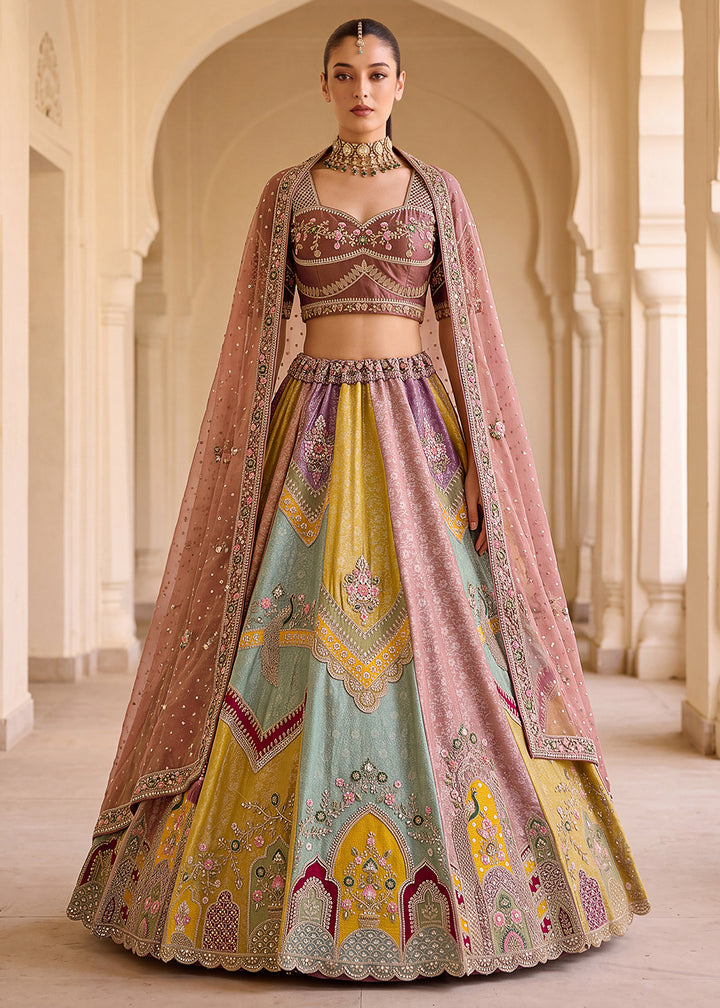 Buy Now Pastel Multicolor Designer Wedding Wear Lehenga Choli Online in US, UK, Canada, France, Italy, Germany, Sweden, Switzerland, UAE &amp; Worldwide at Empress.