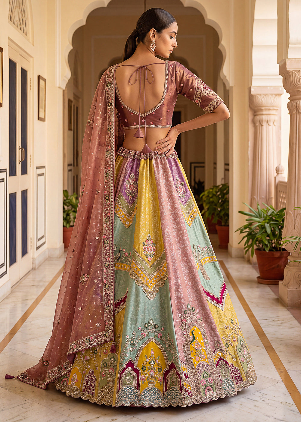 Buy Now Pastel Multicolor Designer Wedding Wear Lehenga Choli Online in US, UK, Canada, France, Italy, Germany, Sweden, Switzerland, UAE &amp; Worldwide at Empress.