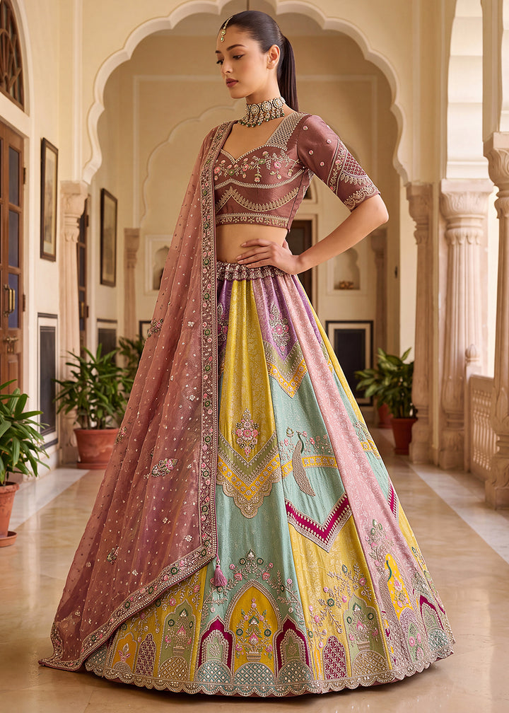 Buy Now Pastel Multicolor Designer Wedding Wear Lehenga Choli Online in US, UK, Canada, France, Italy, Germany, Sweden, Switzerland, UAE &amp; Worldwide at Empress.