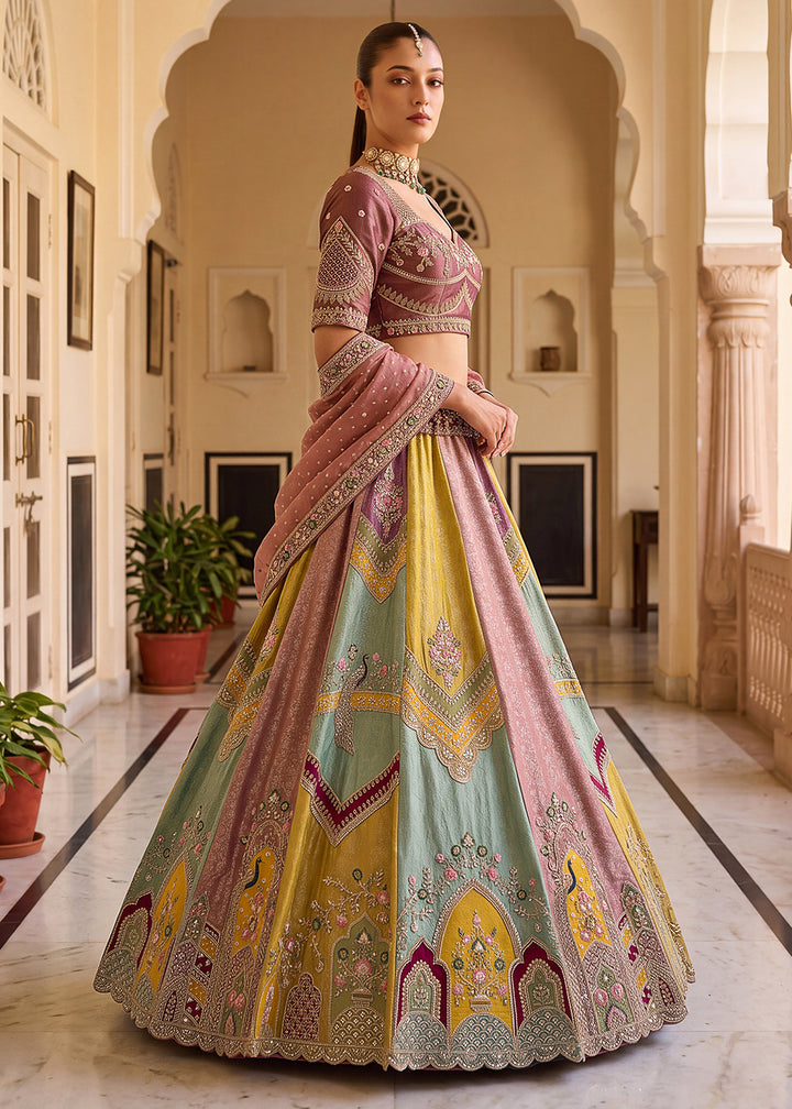 Buy Now Pastel Multicolor Designer Wedding Wear Lehenga Choli Online in US, UK, Canada, France, Italy, Germany, Sweden, Switzerland, UAE &amp; Worldwide at Empress.