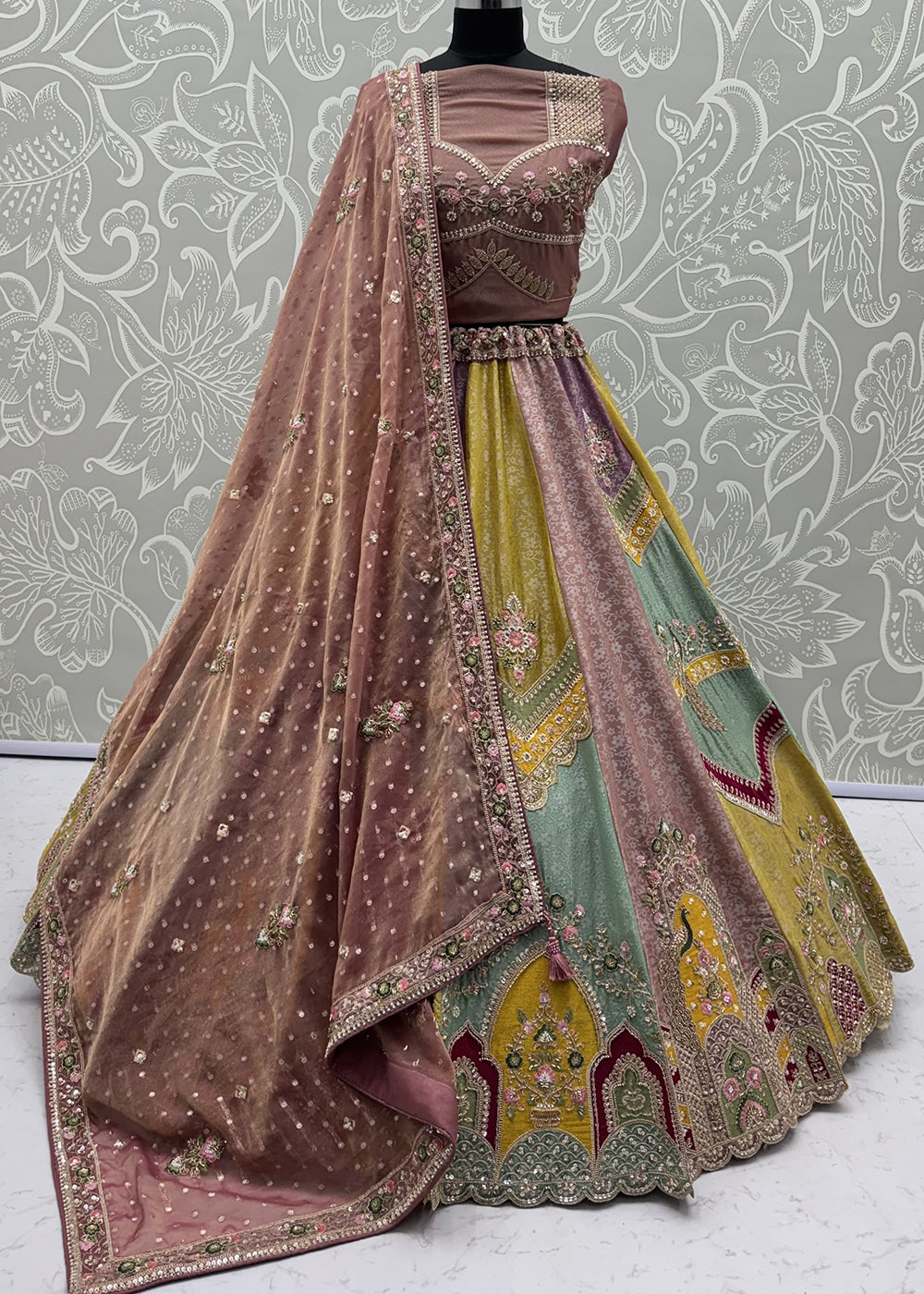 Buy Now Pastel Multicolor Designer Wedding Wear Lehenga Choli Online in US, UK, Canada, France, Italy, Germany, Sweden, Switzerland, UAE &amp; Worldwide at Empress.