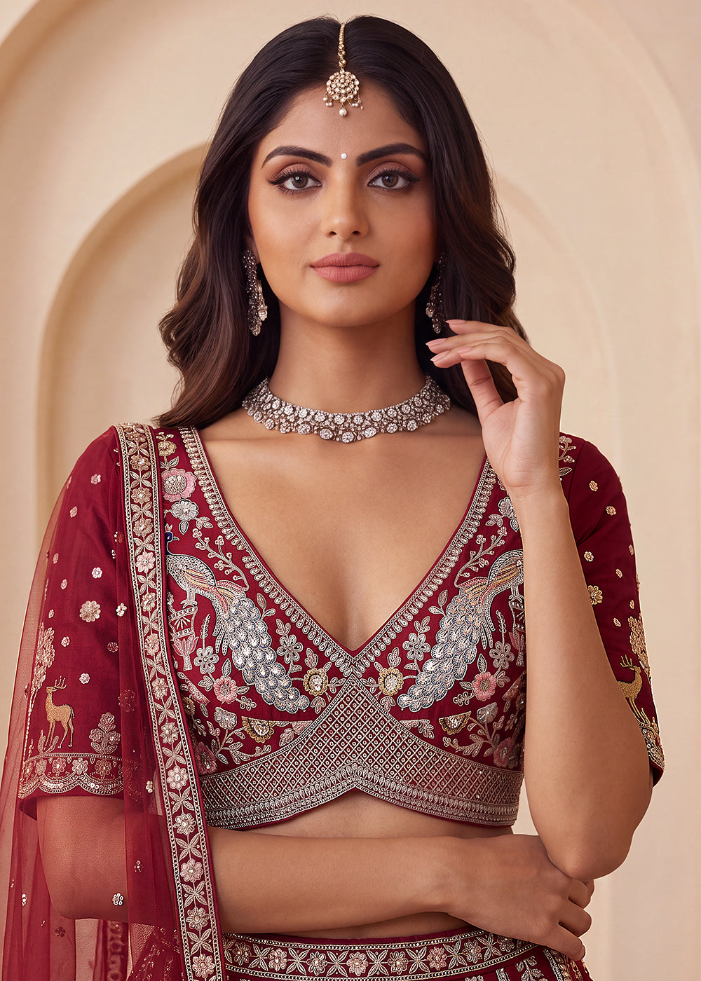 Buy Now Maroon Heavy Cutdana & Dori Embroidered Bridal Lehenga Choli Online in US, UK, Canada, France, Italy, Germany, Sweden, Austria & Worldwide at Empress.