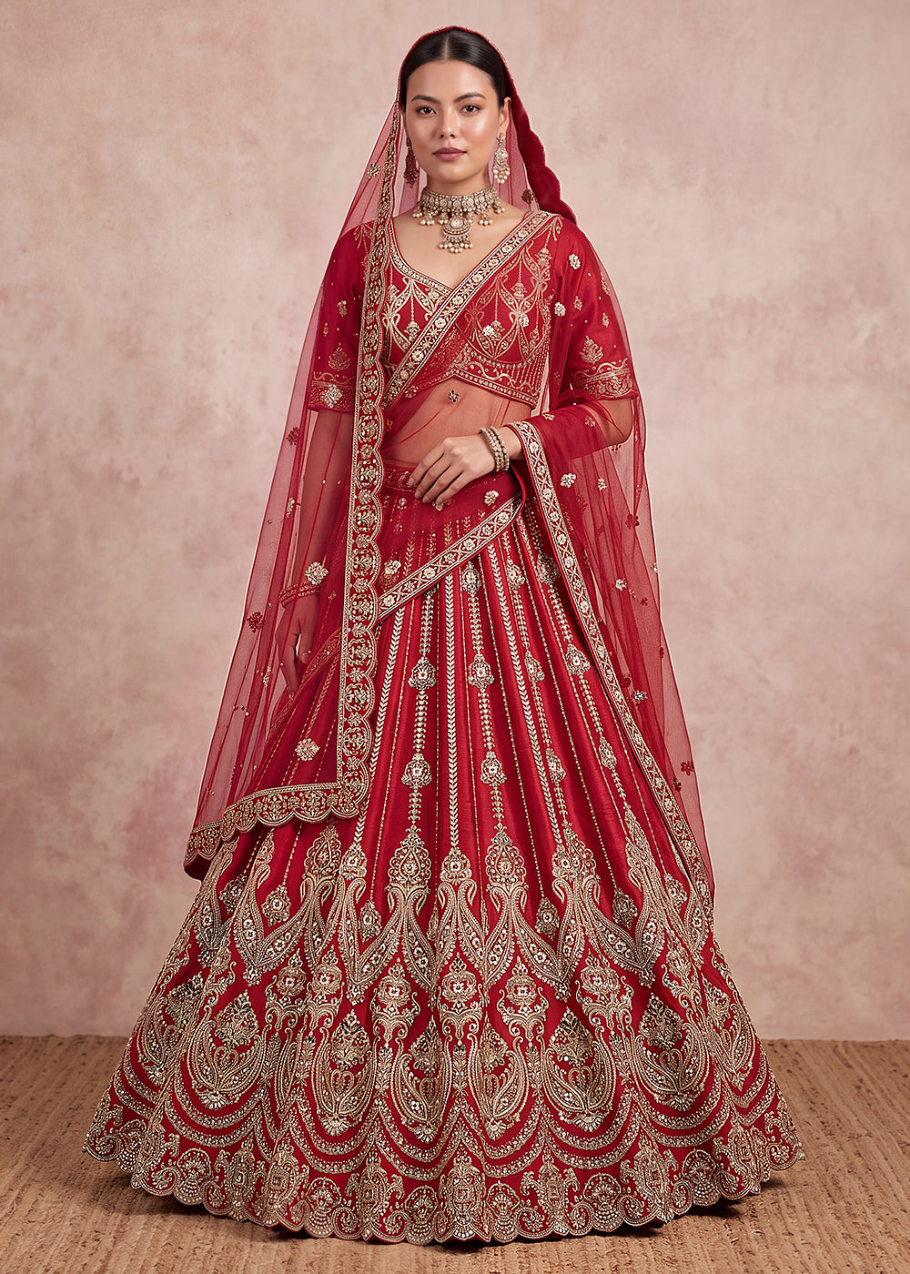 Buy Now Breathtaking Red Designer Maharani Bridal Lehenga Choli Online in US, UK, Canada, France, Italy, Germany, Sweden, Austria, UAE & Worldwide at Empress.