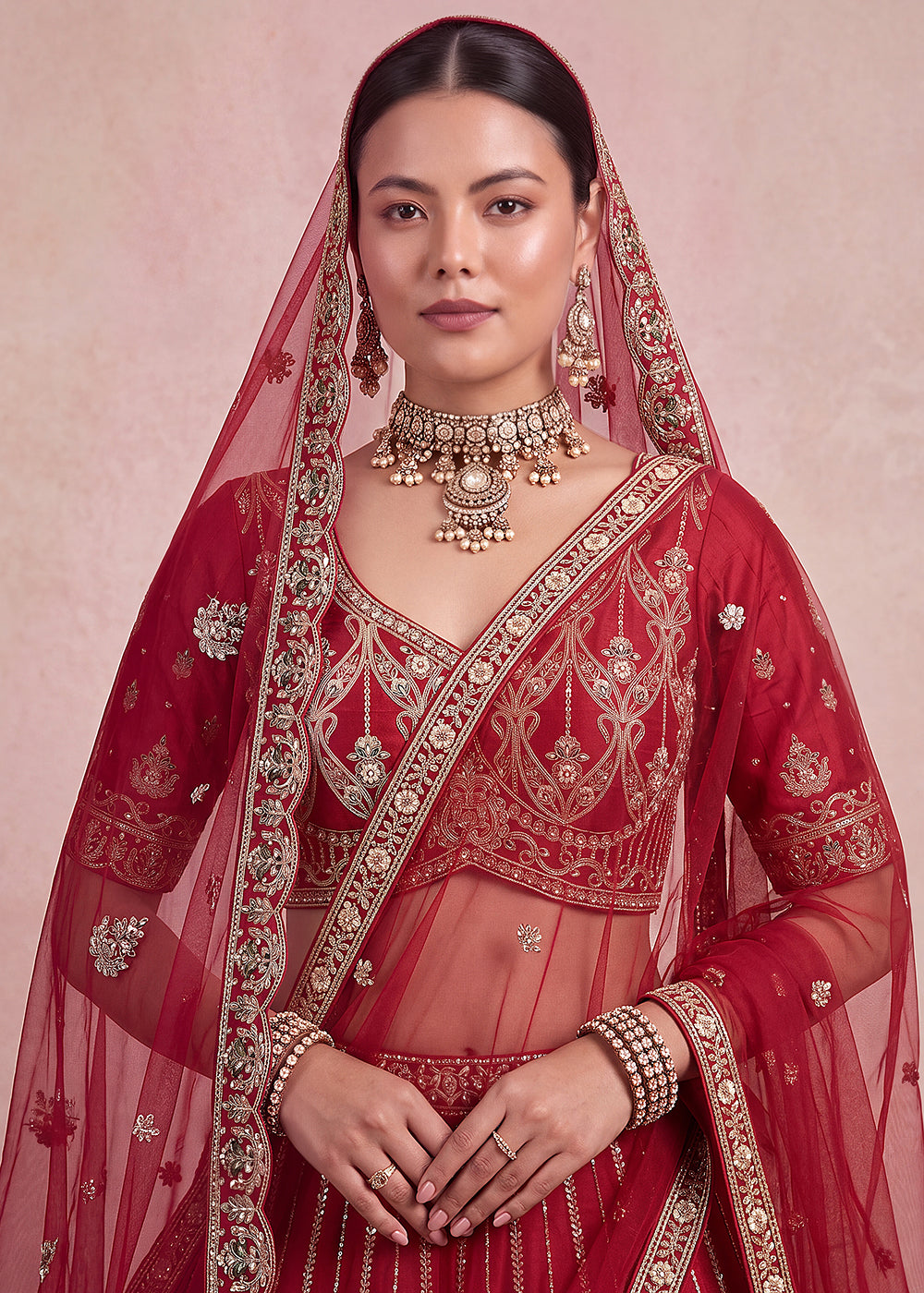Buy Now Breathtaking Red Designer Maharani Bridal Lehenga Choli Online in US, UK, Canada, France, Italy, Germany, Sweden, Austria, UAE & Worldwide at Empress.