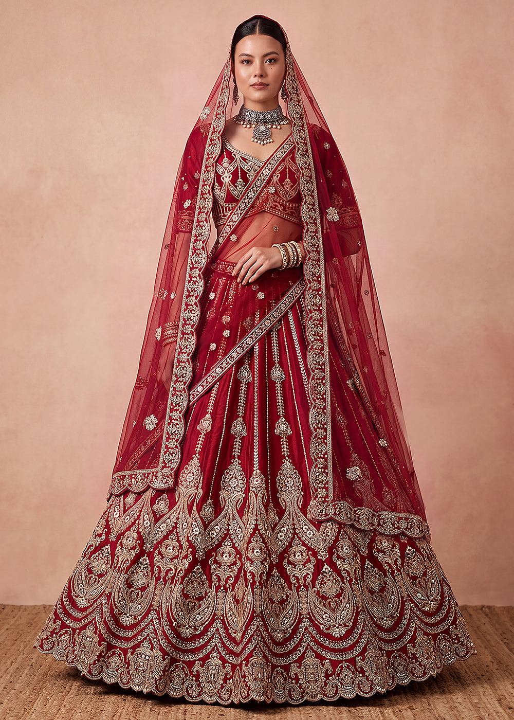 Buy Now Breathtaking Maroon Designer Maharani Bridal Lehenga Choli Online in US, UK, Canada, France, Italy, Germany, Sweden, Austria, UAE & Worldwide at Empress.
