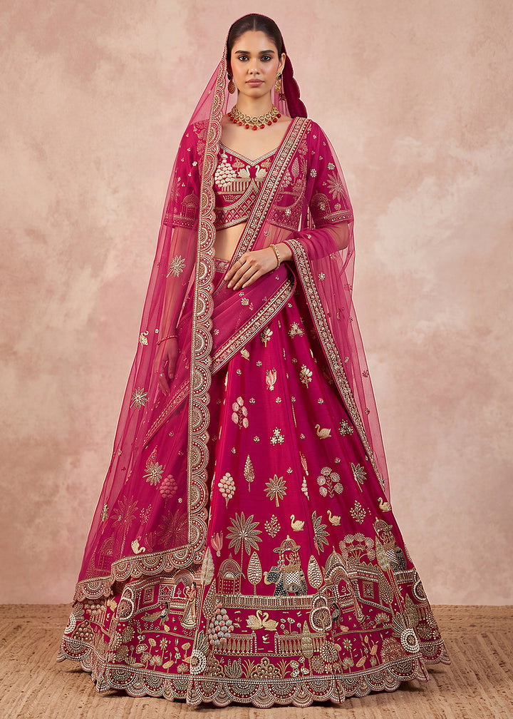 Buy Now Rani Pink Elephants Designer Handwork Bridal Lehenga Choli Online in US, UK, Canada, France, Italy, Germany, Sweden, Austria, UAE &amp; Worldwide at Empress.