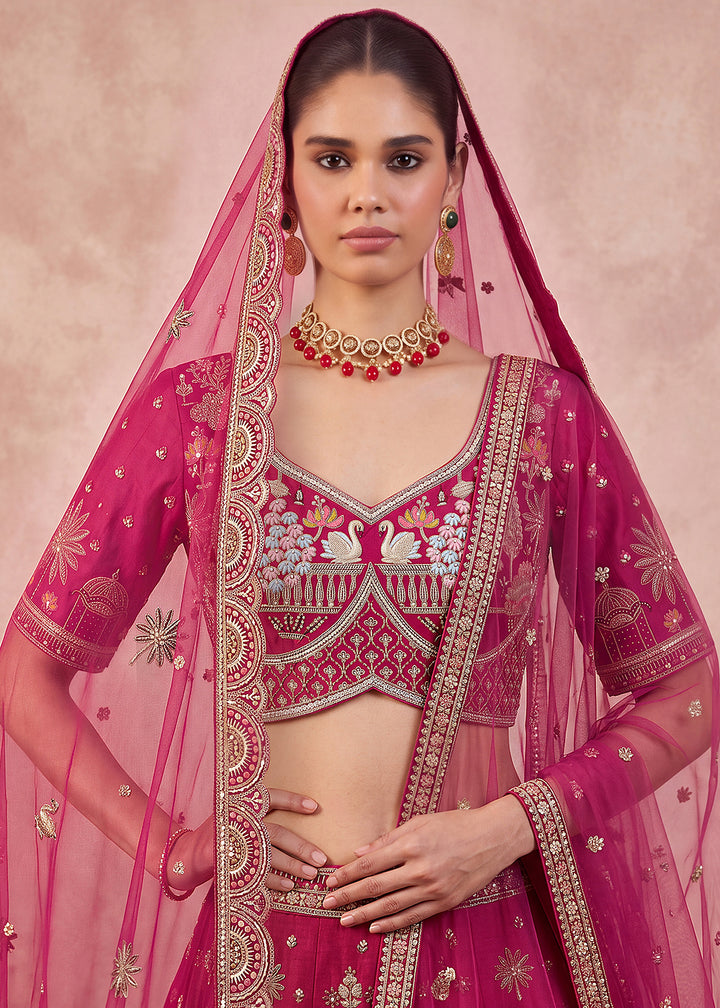Buy Now Rani Pink Elephants Designer Handwork Bridal Lehenga Choli Online in US, UK, Canada, France, Italy, Germany, Sweden, Austria, UAE &amp; Worldwide at Empress.