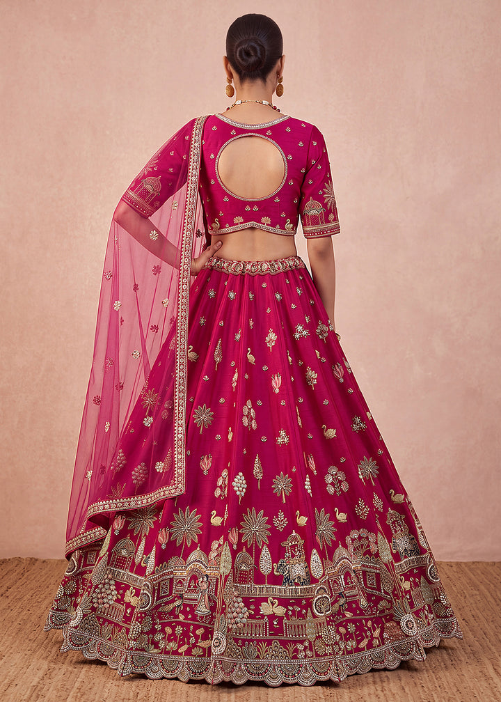 Buy Now Rani Pink Elephants Designer Handwork Bridal Lehenga Choli Online in US, UK, Canada, France, Italy, Germany, Sweden, Austria, UAE &amp; Worldwide at Empress.