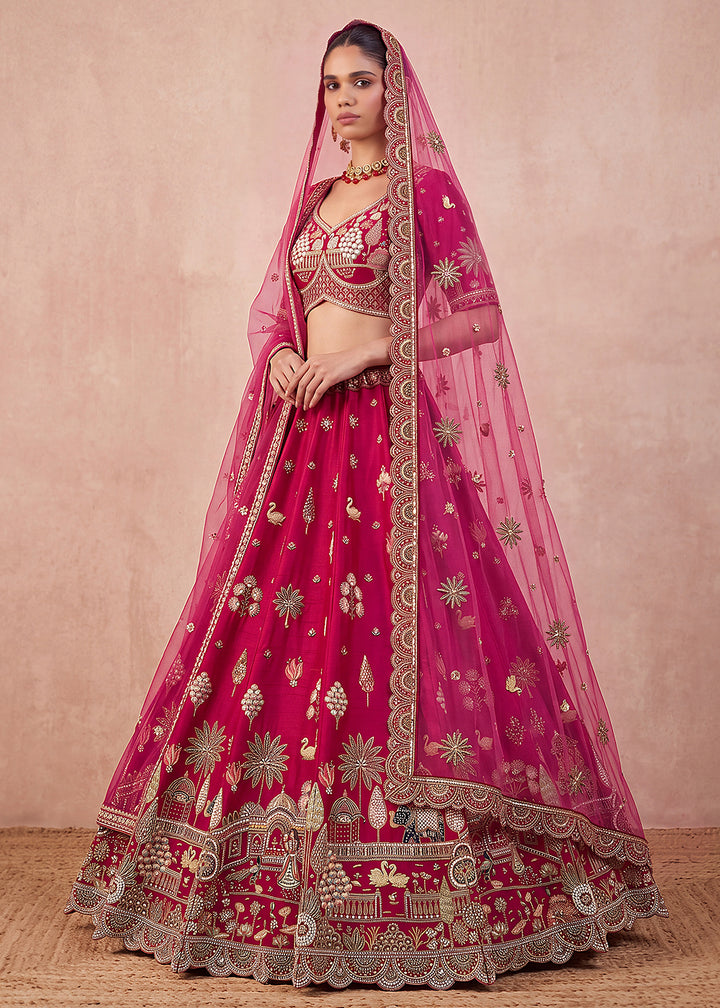 Buy Now Rani Pink Elephants Designer Handwork Bridal Lehenga Choli Online in US, UK, Canada, France, Italy, Germany, Sweden, Austria, UAE &amp; Worldwide at Empress.