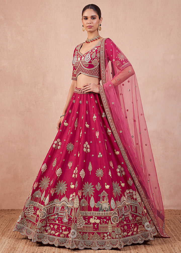 Buy Now Rani Pink Elephants Designer Handwork Bridal Lehenga Choli Online in US, UK, Canada, France, Italy, Germany, Sweden, Austria, UAE &amp; Worldwide at Empress.