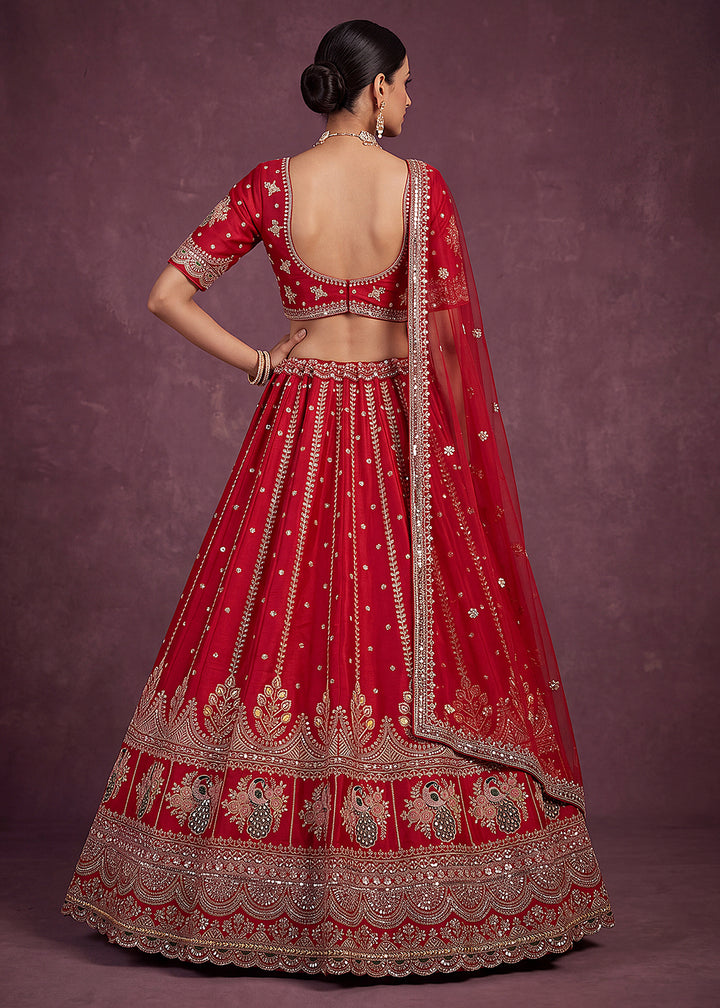 Buy Now Pink Motif and Crystal Beads Work Bridal Lehenga Choli Online in US, UK, Canada, France, Italy, Germany, Sweden, Switzerland, UAE &amp; Worldwide at Empress.