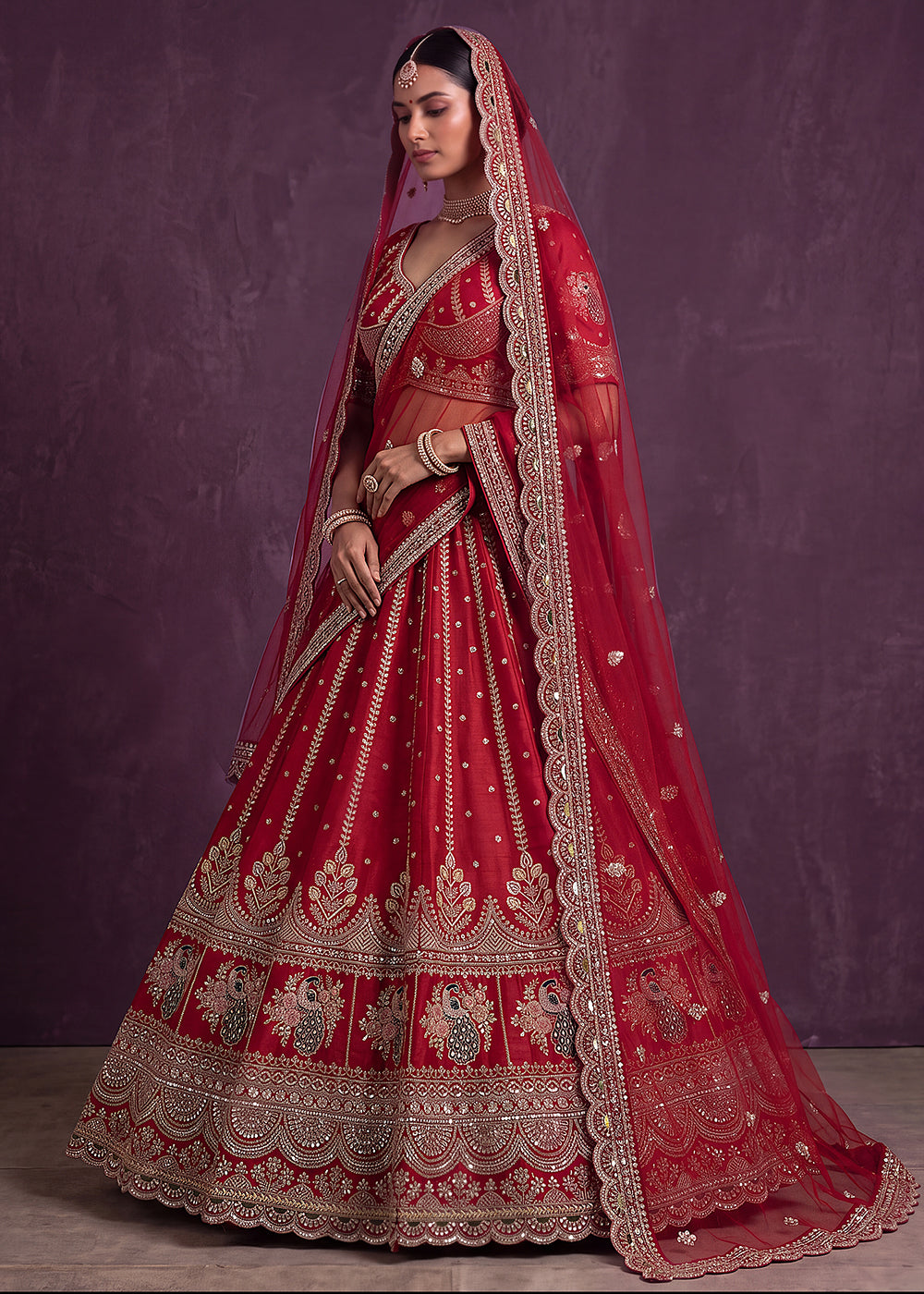 Buy Now Pink Motif and Crystal Beads Work Bridal Lehenga Choli Online in US, UK, Canada, France, Italy, Germany, Sweden, Switzerland, UAE &amp; Worldwide at Empress.