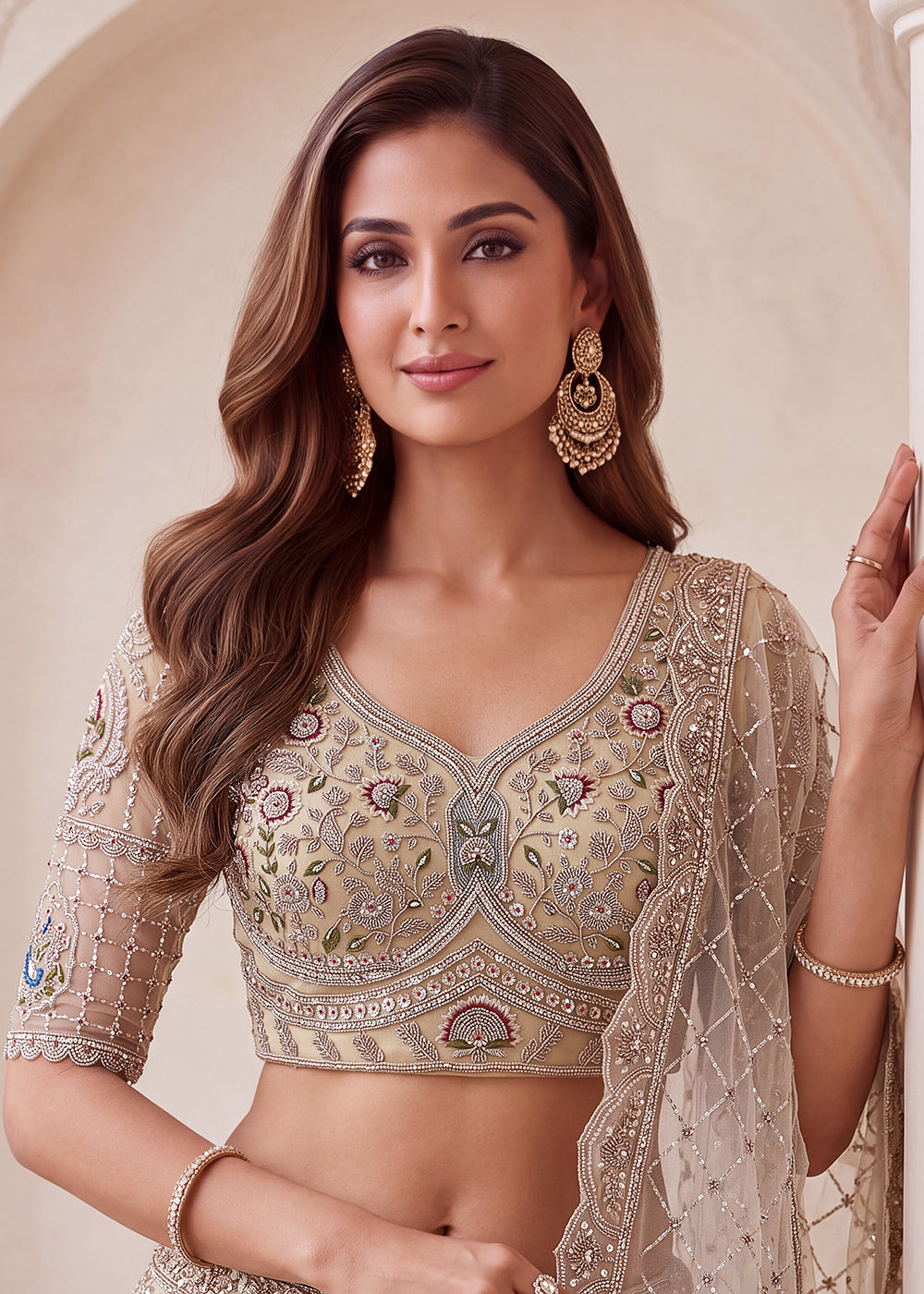 Buy Now Appealing Green Net Heavy Embroidered Bridal Lehenga Choli Online in US, UK, Canada, France, Italy, Germany, Sweden, Austria, UAE & Worldwide at Empress.