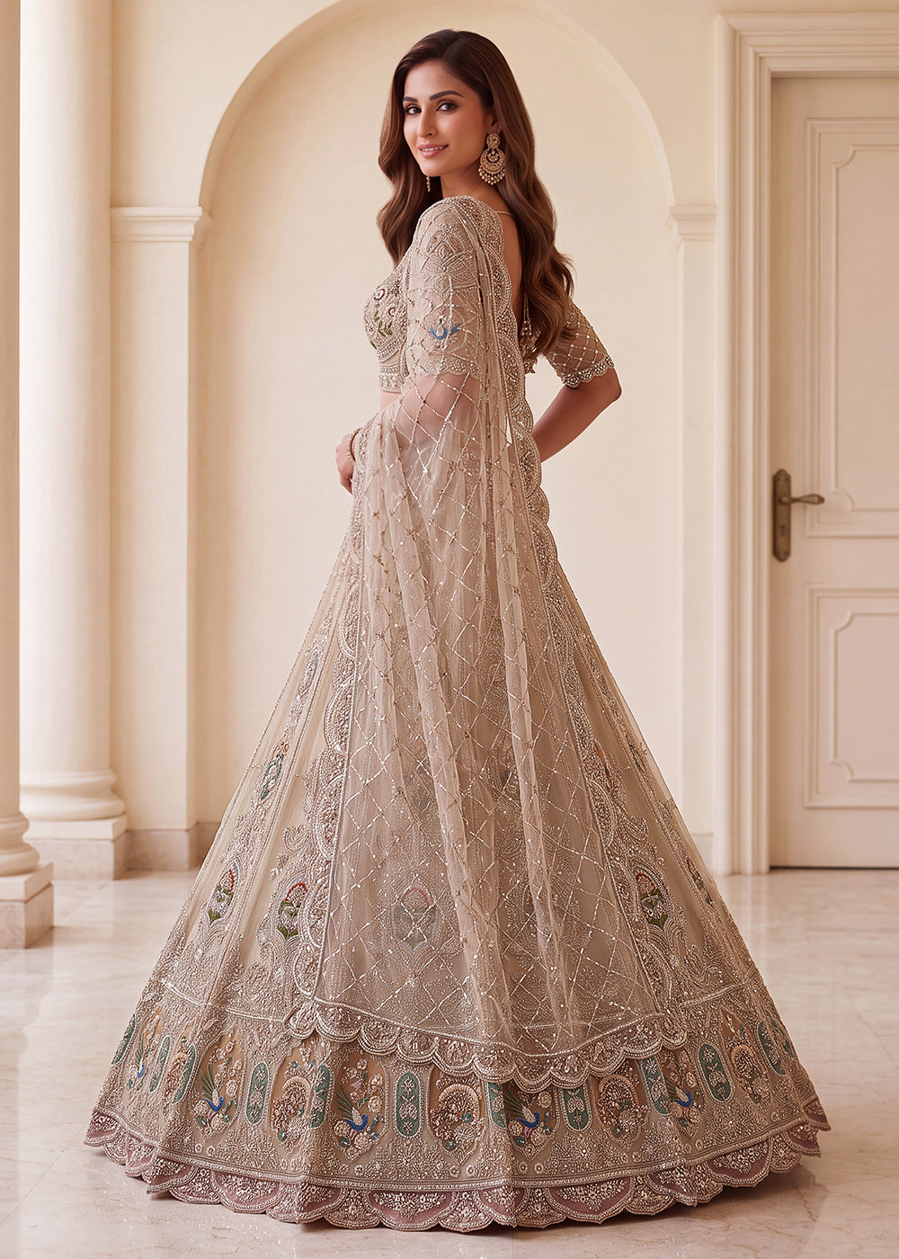 Buy Now Appealing Green Net Heavy Embroidered Bridal Lehenga Choli Online in US, UK, Canada, France, Italy, Germany, Sweden, Austria, UAE &amp; Worldwide at Empress.