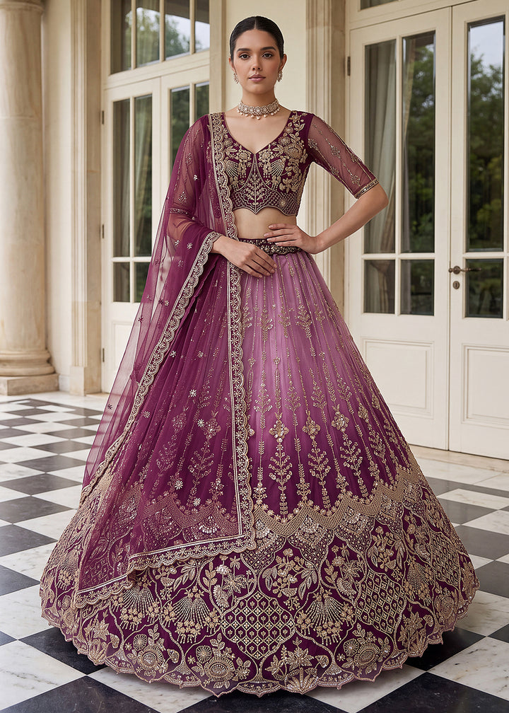 Buy Now Attractive Designer Shaded Lilac Party Wear Lehenga Choli Online in US, UK, Canada, France, Italy, Germany, Sweden, Denmark, UAE &amp; Worldwide at Empress.