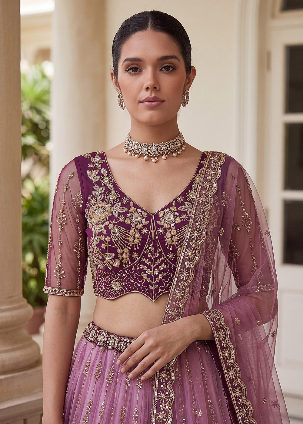 Buy Now Attractive Designer Shaded Lilac Party Wear Lehenga Choli Online in US, UK, Canada, France, Italy, Germany, Sweden, Denmark, UAE & Worldwide at Empress.