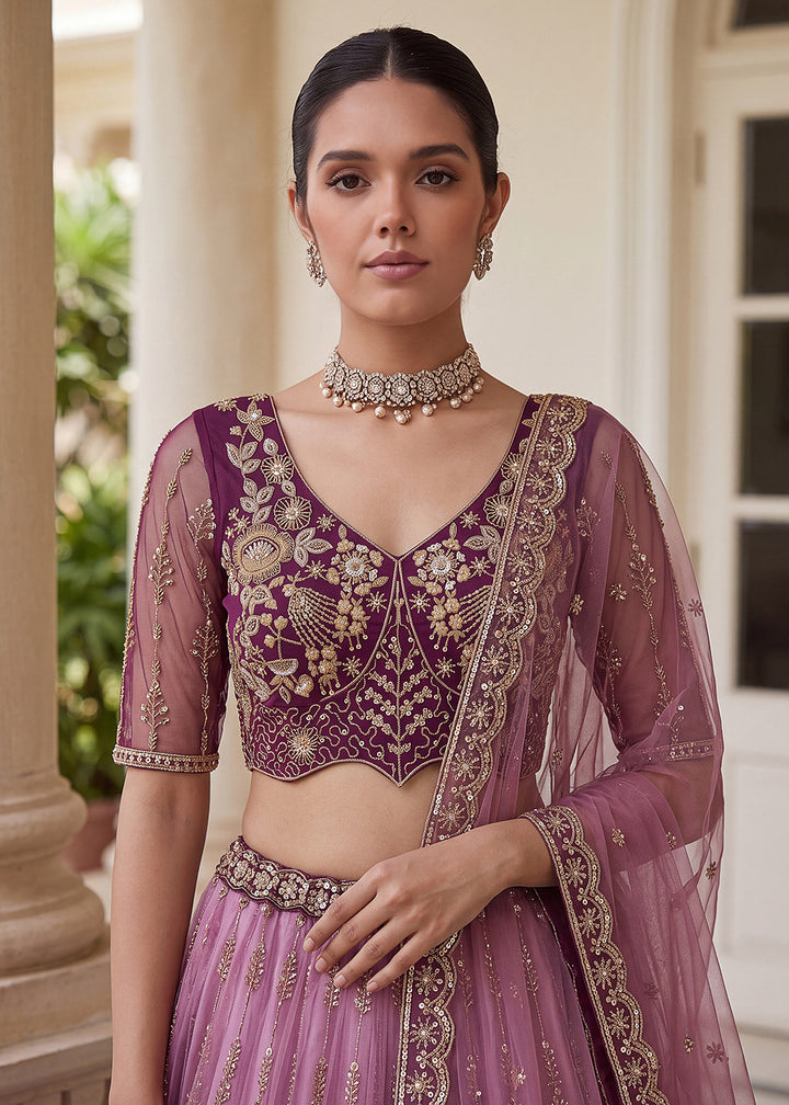 Buy Now Attractive Designer Shaded Lilac Party Wear Lehenga Choli Online in US, UK, Canada, France, Italy, Germany, Sweden, Denmark, UAE &amp; Worldwide at Empress.