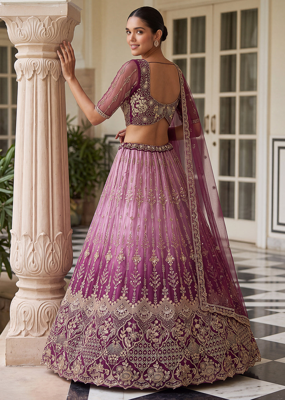 Buy Now Attractive Designer Shaded Lilac Party Wear Lehenga Choli Online in US, UK, Canada, France, Italy, Germany, Sweden, Denmark, UAE &amp; Worldwide at Empress.
