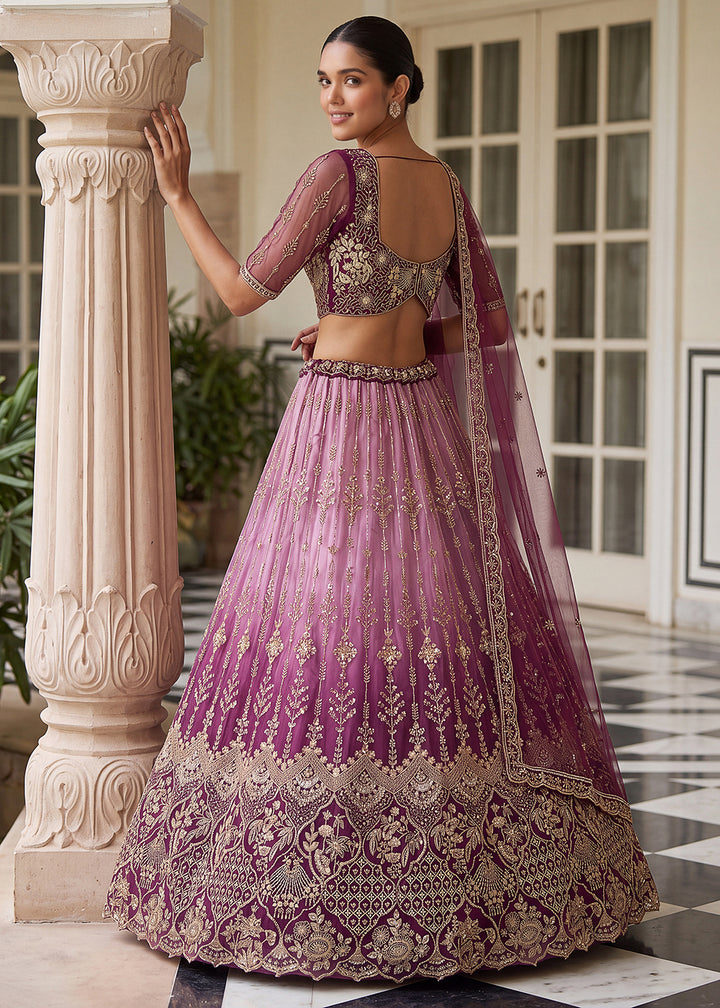 Buy Now Attractive Designer Shaded Lilac Party Wear Lehenga Choli Online in US, UK, Canada, France, Italy, Germany, Sweden, Denmark, UAE &amp; Worldwide at Empress.