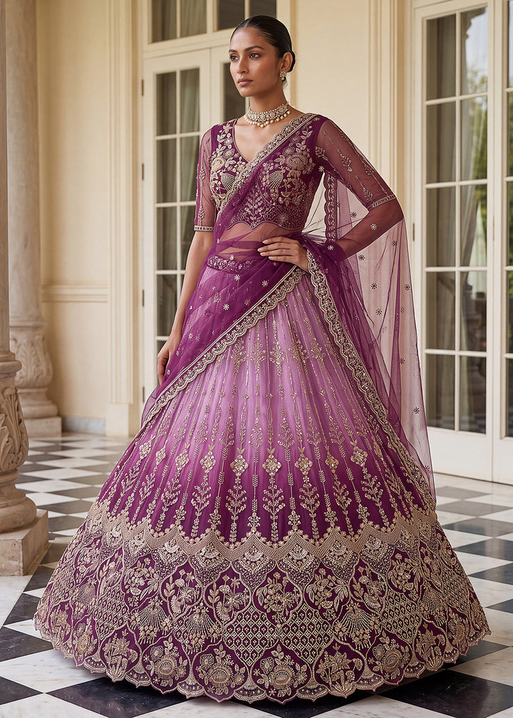 Buy Now Attractive Designer Shaded Lilac Party Wear Lehenga Choli Online in US, UK, Canada, France, Italy, Germany, Sweden, Denmark, UAE &amp; Worldwide at Empress.