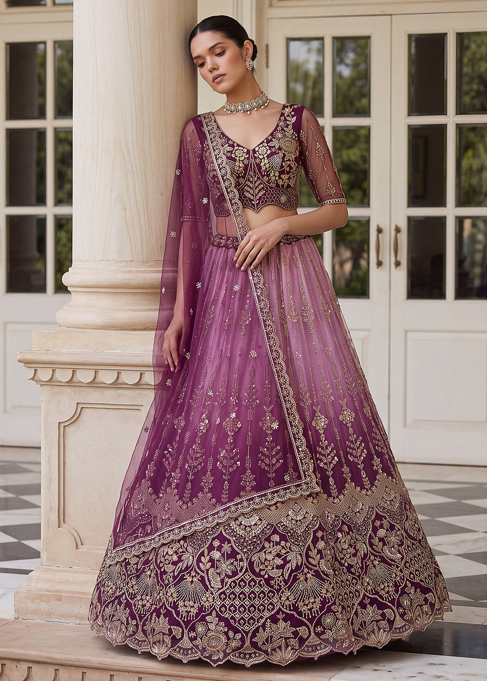 Buy Now Attractive Designer Shaded Lilac Party Wear Lehenga Choli Online in US, UK, Canada, France, Italy, Germany, Sweden, Denmark, UAE &amp; Worldwide at Empress.