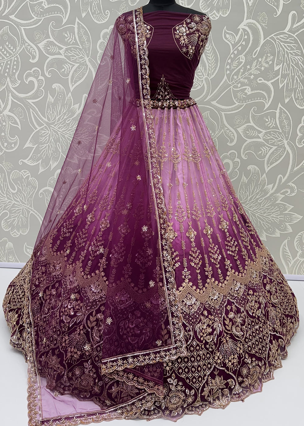 Buy Now Attractive Designer Shaded Lilac Party Wear Lehenga Choli Online in US, UK, Canada, France, Italy, Germany, Sweden, Denmark, UAE &amp; Worldwide at Empress.