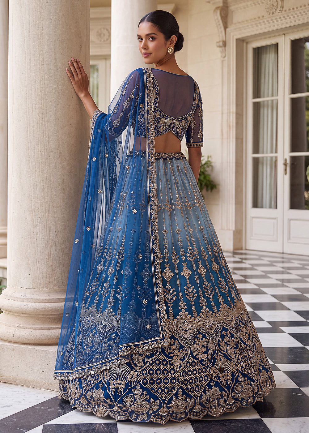 Buy Now Attractive Designer Shaded Blue Party Wear Lehenga Choli Online in US, UK, Canada, France, Italy, Germany, Sweden, Denmark, UAE &amp; Worldwide at Empress.