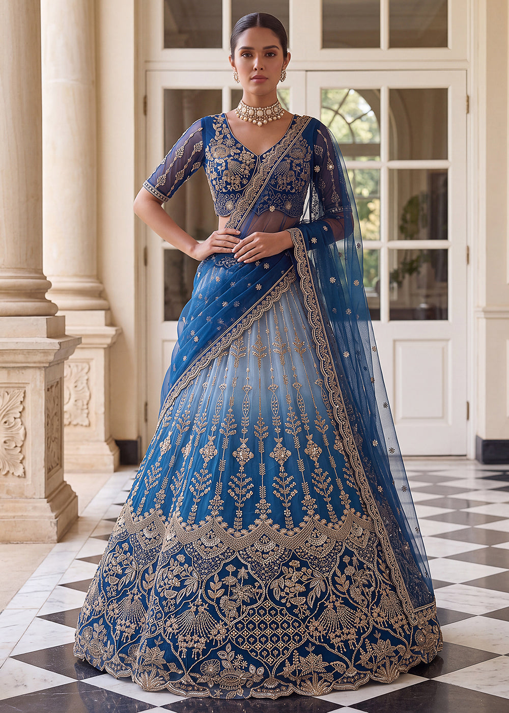 Buy Now Attractive Designer Shaded Blue Party Wear Lehenga Choli Online in US, UK, Canada, France, Italy, Germany, Sweden, Denmark, UAE &amp; Worldwide at Empress.