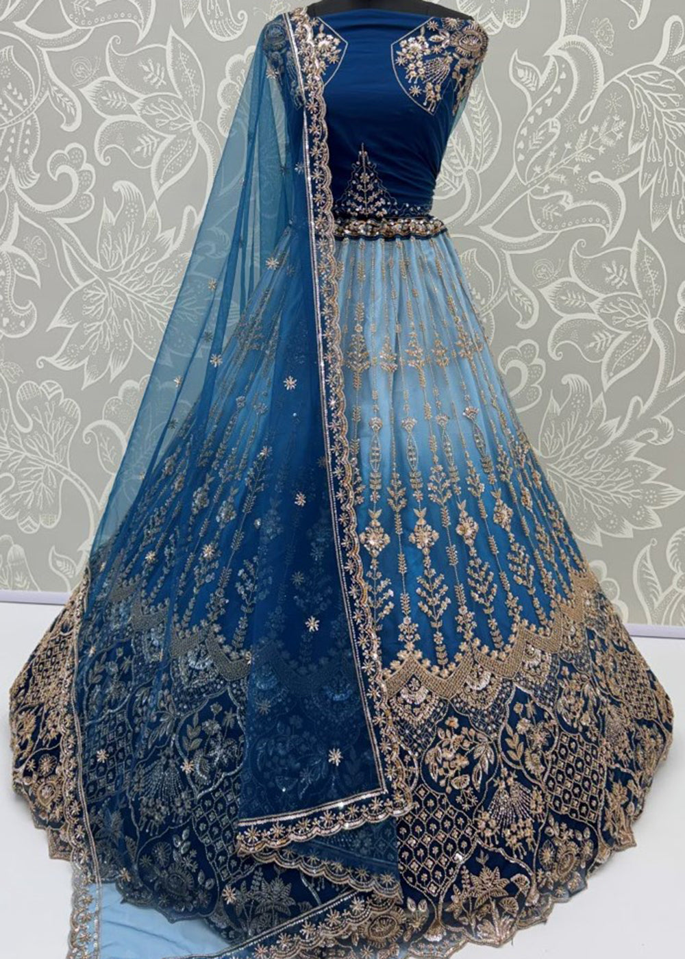 Buy Now Attractive Designer Shaded Blue Party Wear Lehenga Choli Online in US, UK, Canada, France, Italy, Germany, Sweden, Denmark, UAE &amp; Worldwide at Empress.
