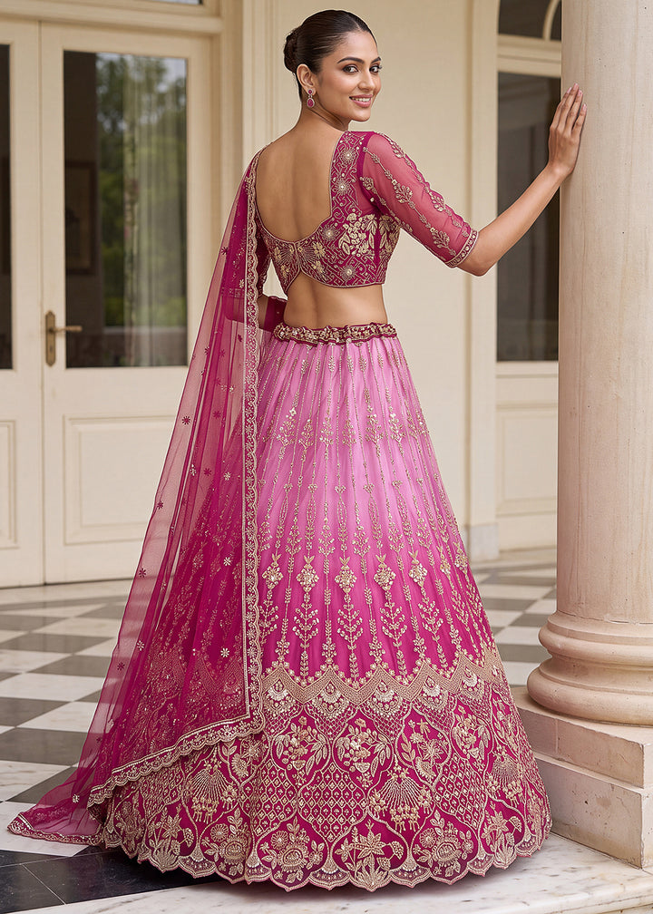 Buy Now Attractive Designer Shaded Pink Party Wear Lehenga Choli Online in US, UK, Canada, France, Italy, Germany, Sweden, Denmark, UAE &amp; Worldwide at Empress.