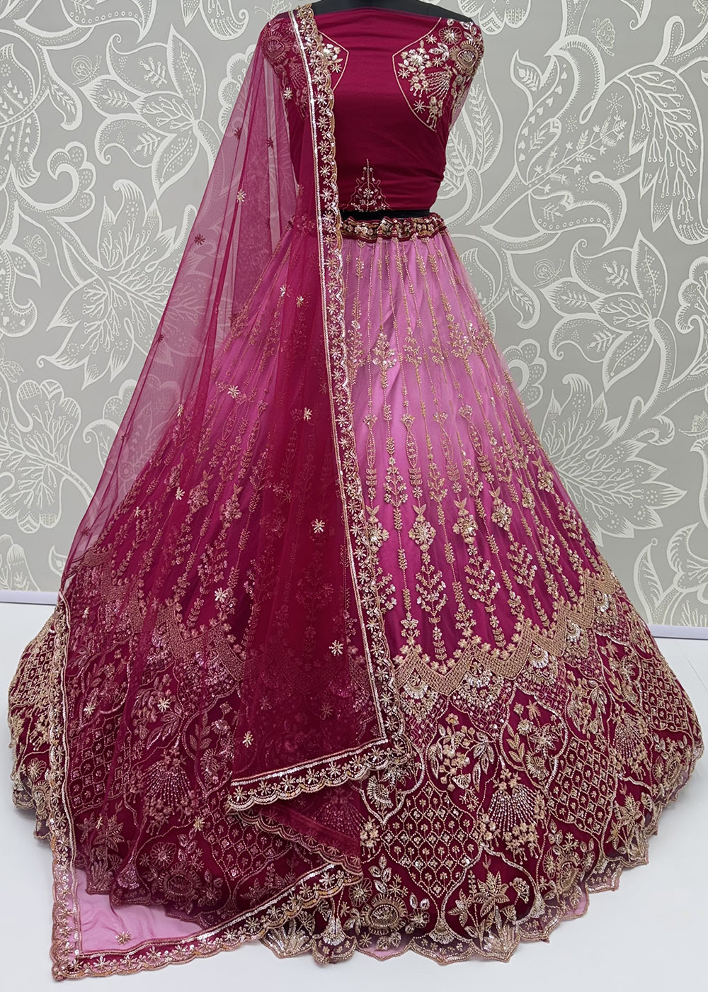 Buy Now Attractive Designer Shaded Pink Party Wear Lehenga Choli Online in US, UK, Canada, France, Italy, Germany, Sweden, Denmark, UAE &amp; Worldwide at Empress.
