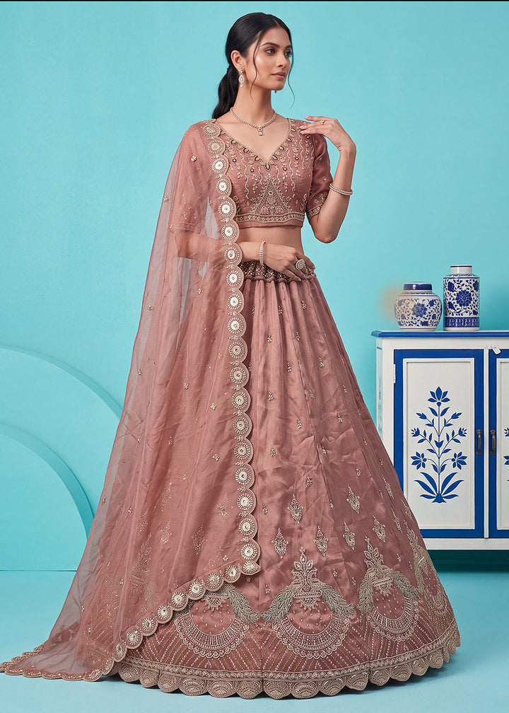 Buy Now Beautiful Pink Handwork &amp; Crystal Beads Party Lehenga Choli Online in US, UK, Canada, France, Italy, Germany, Sweden, Denmark &amp; Worldwide at Empress.