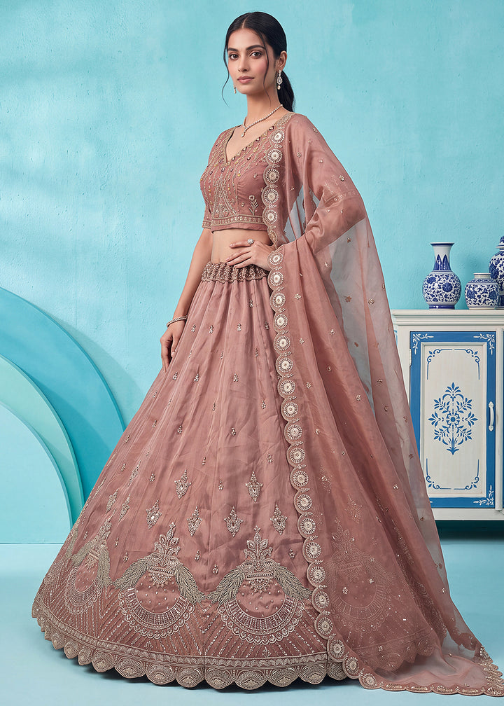 Buy Now Beautiful Pink Handwork &amp; Crystal Beads Party Lehenga Choli Online in US, UK, Canada, France, Italy, Germany, Sweden, Denmark &amp; Worldwide at Empress.