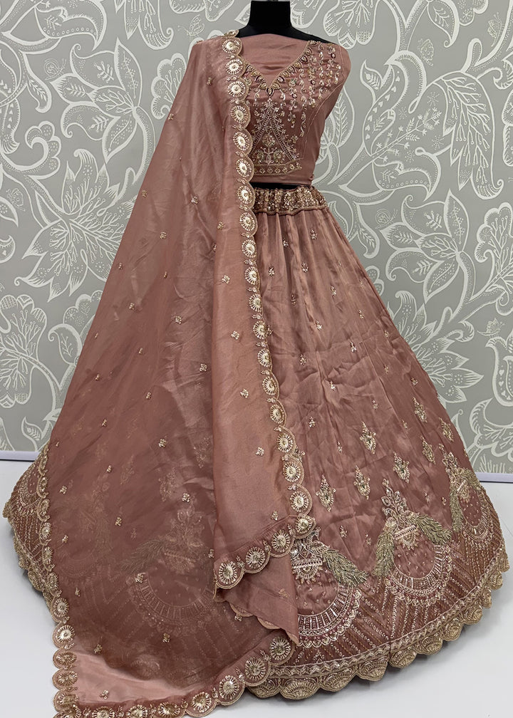 Buy Now Beautiful Pink Handwork &amp; Crystal Beads Party Lehenga Choli Online in US, UK, Canada, France, Italy, Germany, Sweden, Denmark &amp; Worldwide at Empress.