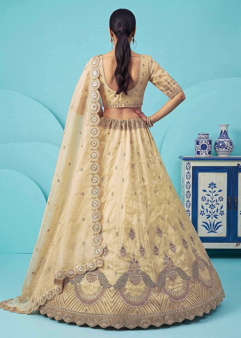 Buy Now Beautiful Off White Handwork &amp; Crystal Beads Party Lehenga Choli Online in US, UK, Canada, France, Italy, Germany, Sweden, Denmark &amp; Worldwide at Empress.
