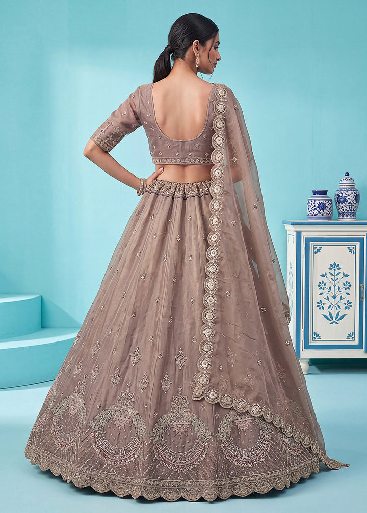 Buy Now Beautiful Brown Handwork &amp; Crystal Beads Party Lehenga Choli Online in US, UK, Canada, France, Italy, Germany, Sweden, Denmark &amp; Worldwide at Empress.