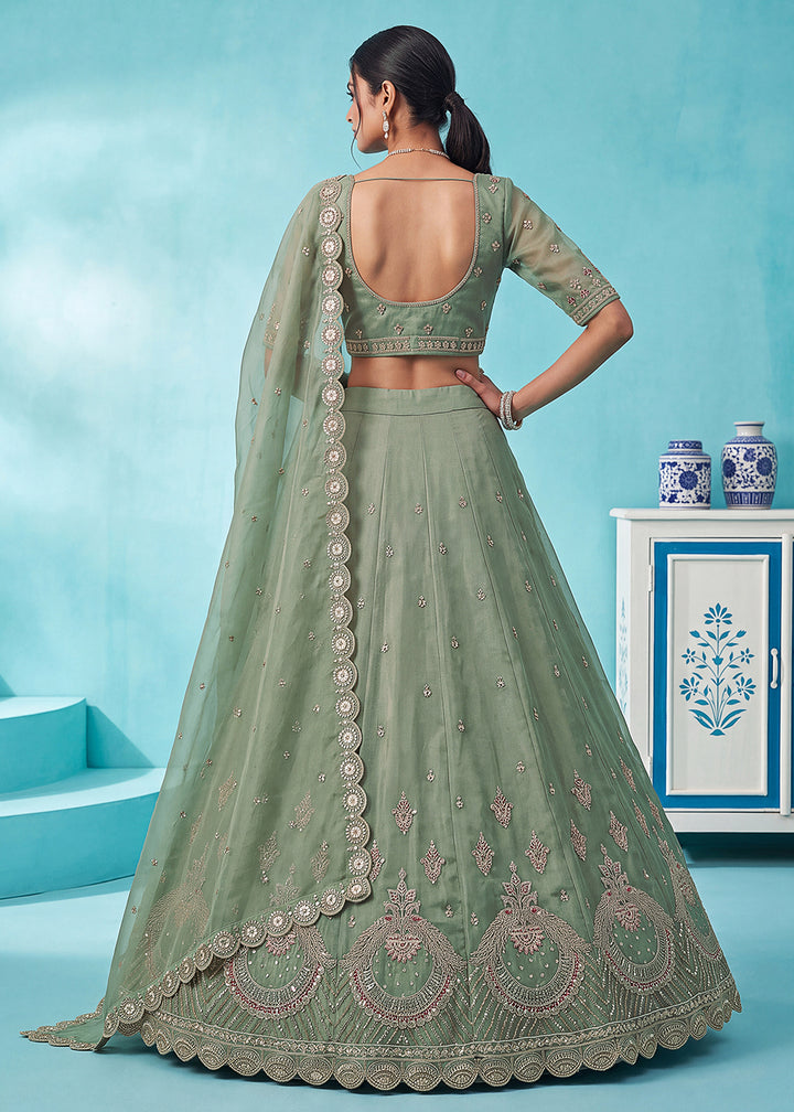 Buy Now Beautiful Green Handwork &amp; Crystal Beads Party Lehenga Choli Online in US, UK, Canada, France, Italy, Germany, Sweden, Denmark &amp; Worldwide at Empress.