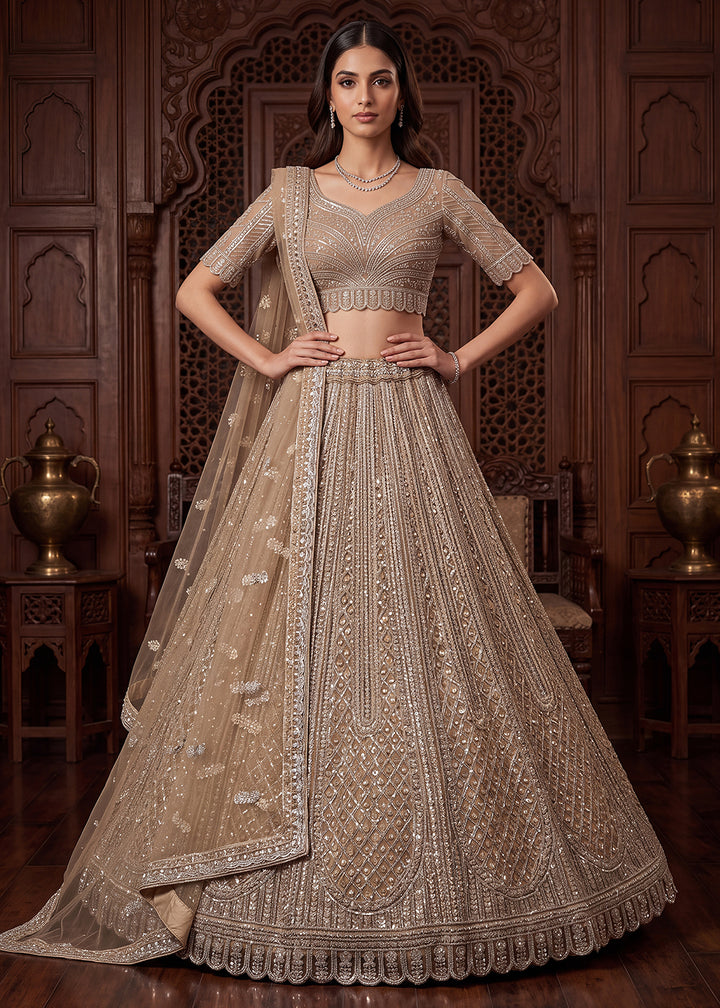 Buy Now Gold Tremendous Embroidery Designer Reception Lehenga Choli Online in US, UK, Canada, France, Italy, Germany, Sweden, Australia &amp; Worldwide at Empress.