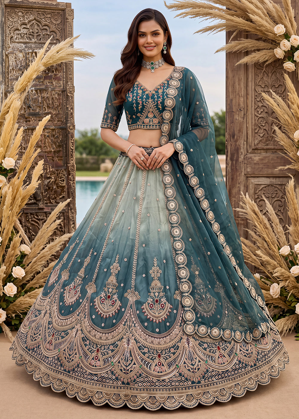 Buy Now Astonishing Art Of Work in Shaded Blue Designer Lehenga Choli Online in US, UK, Canada, France, Italy, Germany, Sweden, Denmark & Worldwide at Empress.