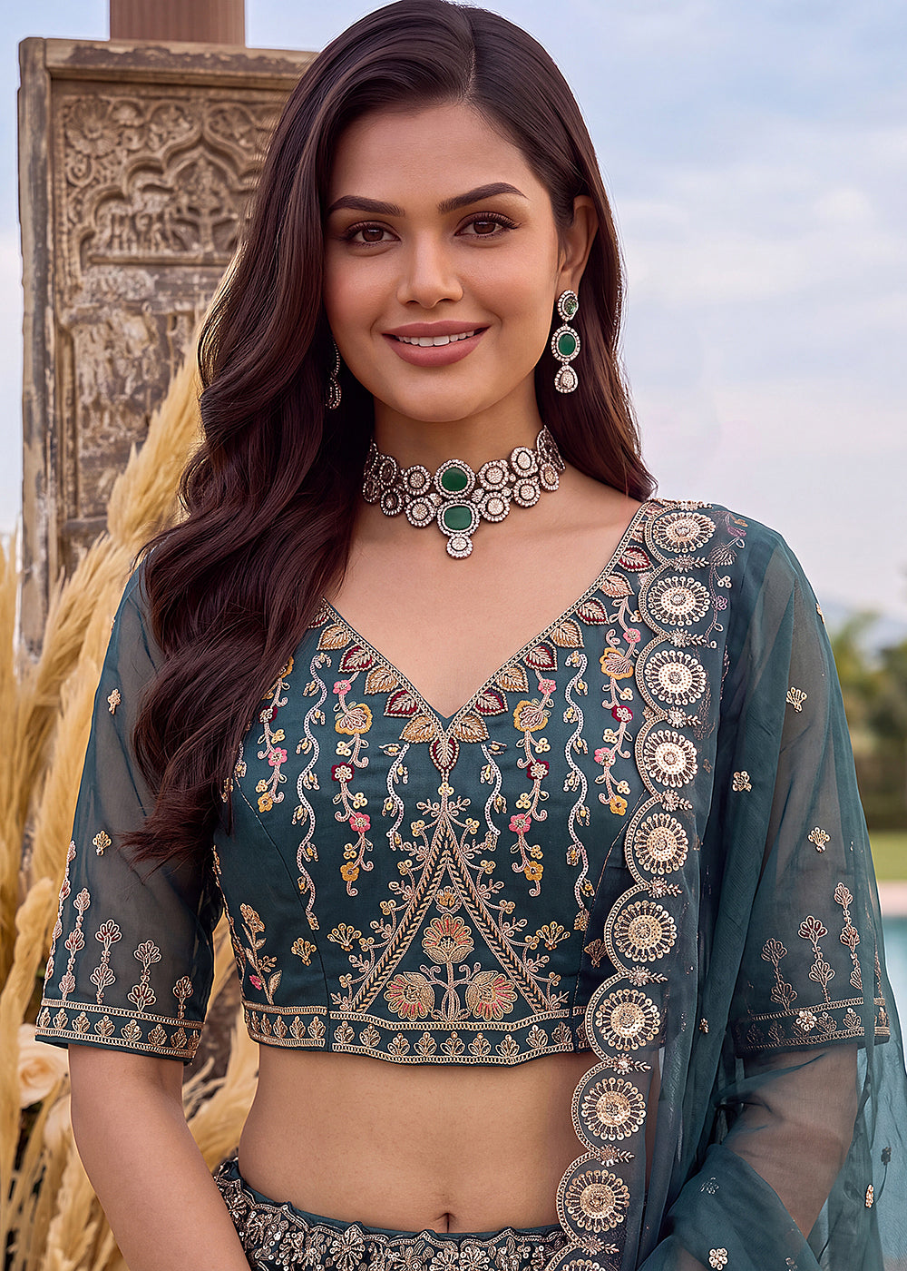 Buy Now Astonishing Art Of Work in Shaded Blue Designer Lehenga Choli Online in US, UK, Canada, France, Italy, Germany, Sweden, Denmark & Worldwide at Empress.