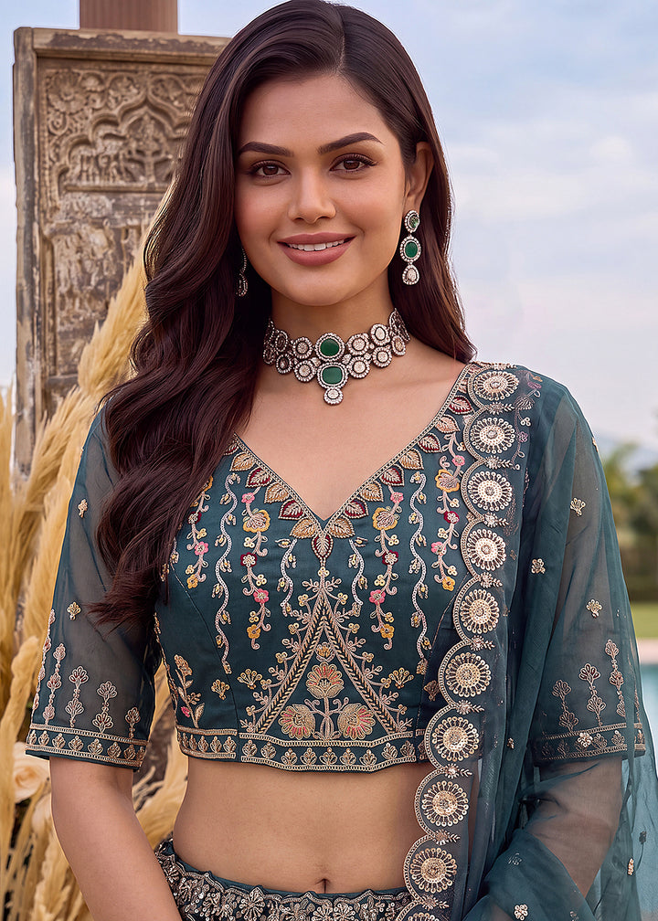 Buy Now Astonishing Art Of Work in Shaded Blue Designer Lehenga Choli Online in US, UK, Canada, France, Italy, Germany, Sweden, Denmark &amp; Worldwide at Empress.
