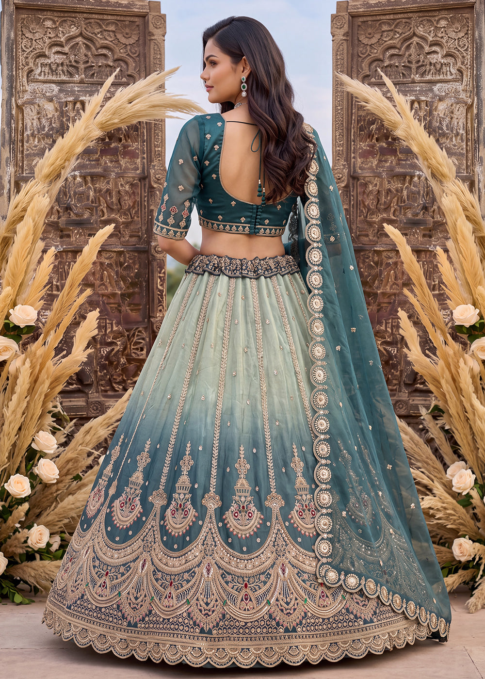 Buy Now Astonishing Art Of Work in Shaded Blue Designer Lehenga Choli Online in US, UK, Canada, France, Italy, Germany, Sweden, Denmark &amp; Worldwide at Empress.