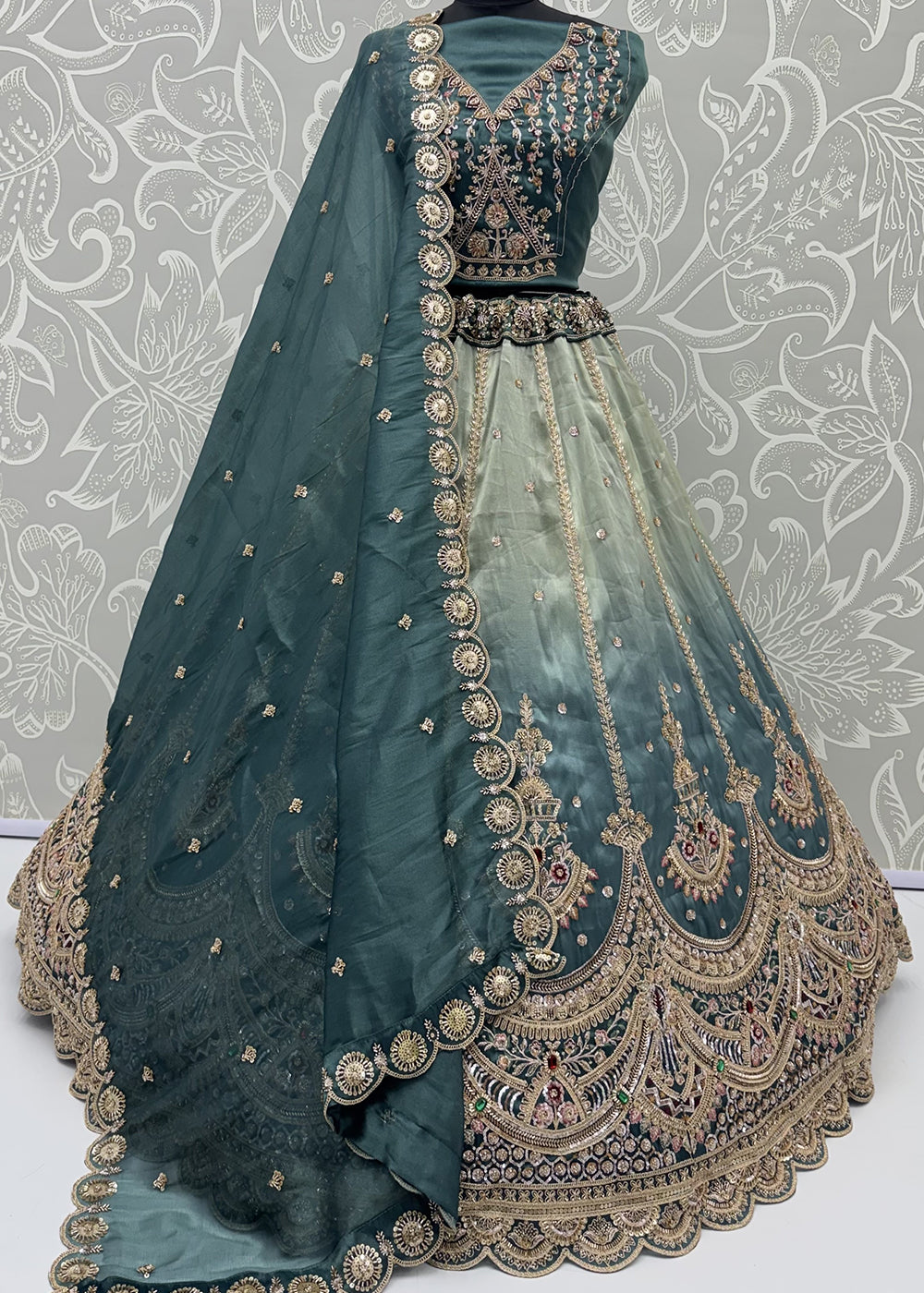 Buy Now Astonishing Art Of Work in Shaded Blue Designer Lehenga Choli Online in US, UK, Canada, France, Italy, Germany, Sweden, Denmark &amp; Worldwide at Empress.