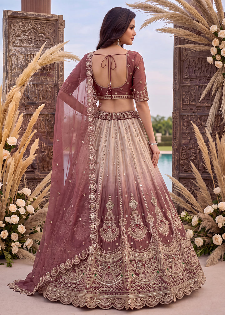 Buy Now Astonishing Art Of Work in Shaded Pink Designer Lehenga Choli Online in US, UK, Canada, France, Italy, Germany, Sweden, Denmark &amp; Worldwide at Empress.