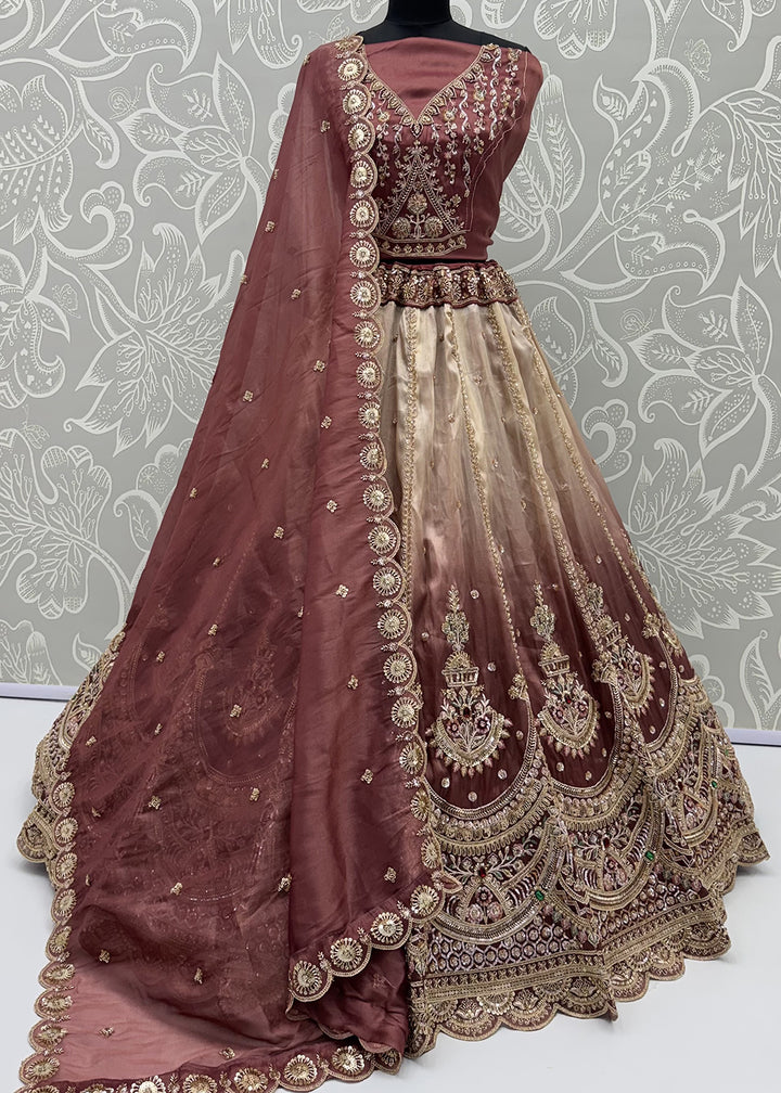 Buy Now Astonishing Art Of Work in Shaded Pink Designer Lehenga Choli Online in US, UK, Canada, France, Italy, Germany, Sweden, Denmark &amp; Worldwide at Empress.