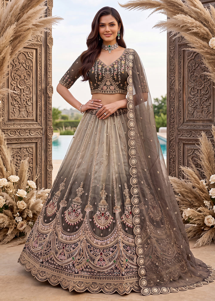 Buy Now Astonishing Art Of Work in Shaded Grey Designer Lehenga Choli Online in US, UK, Canada, France, Italy, Germany, Sweden, Denmark &amp; Worldwide at Empress.