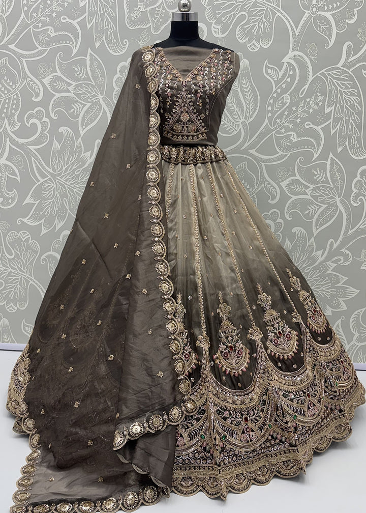 Buy Now Astonishing Art Of Work in Shaded Grey Designer Lehenga Choli Online in US, UK, Canada, France, Italy, Germany, Sweden, Denmark &amp; Worldwide at Empress.
