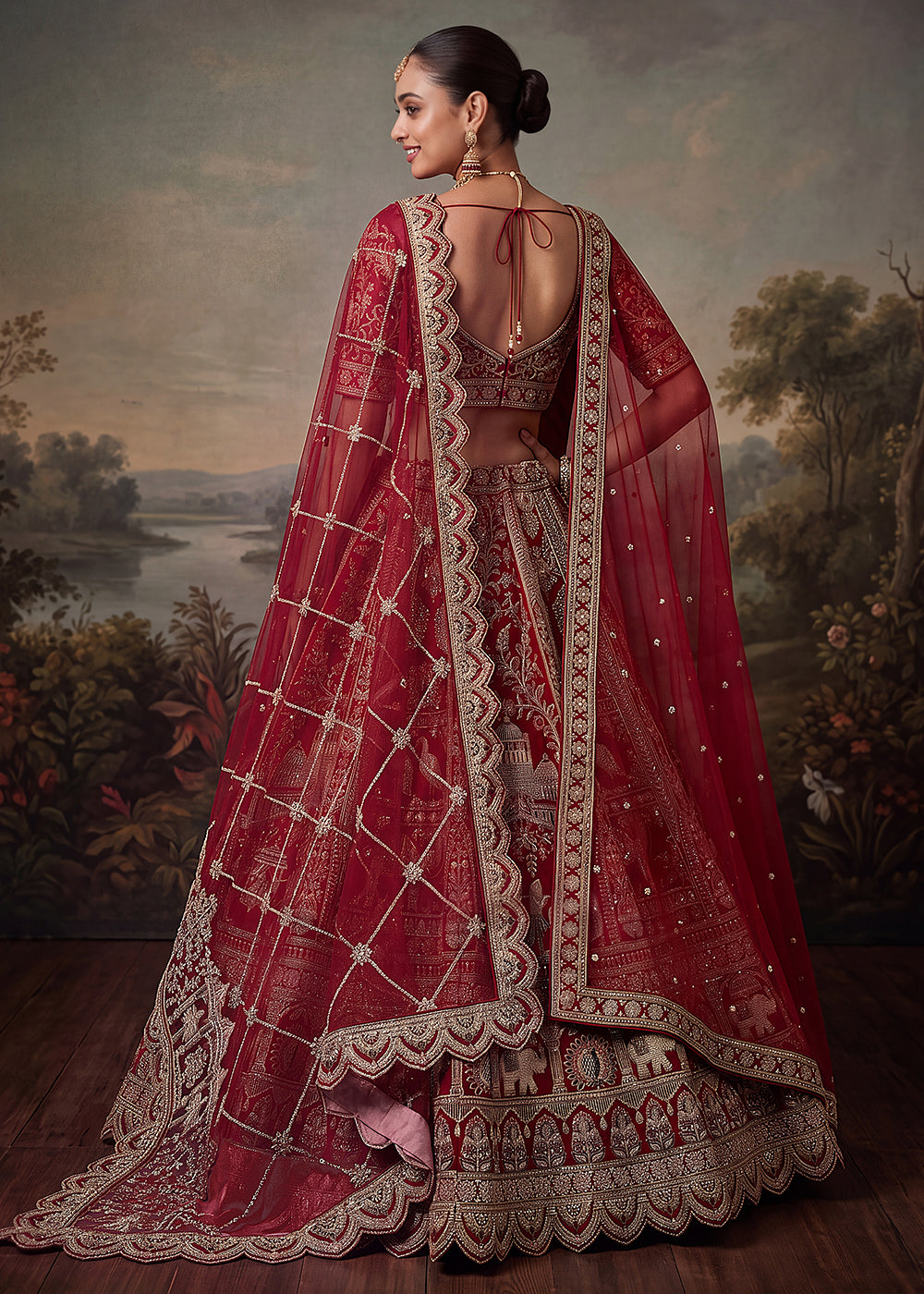 Buy Now Baraat Style Handwork Deep Red Bridal Lehenga Choli Online in US, UK, Canada, France, Italy, Germany, Sweden, Denmark, Australia &amp; Worldwide at Empress.