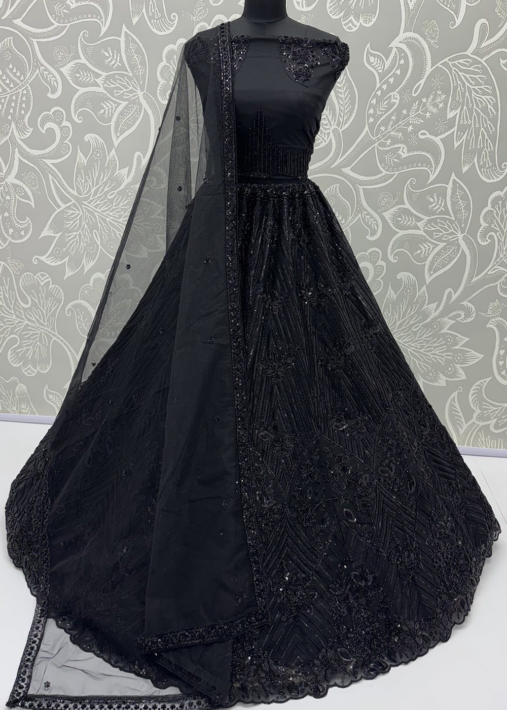 Shop Breathtaking Black Heavy Embroidery Reception Party Lehenga Choli Online in USA, UK, Canada, France, Germany, Spain, Austria, UAE &amp; Worldwide at Empress.